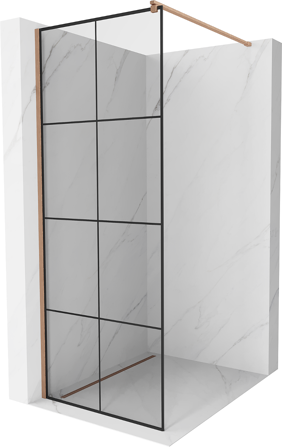Mexen Kioto ścianka prysznicowa Walk-in 70 x 200 cm, czarna kratka 8 mm, miedź szczotkowana - 800-070-101-65-77